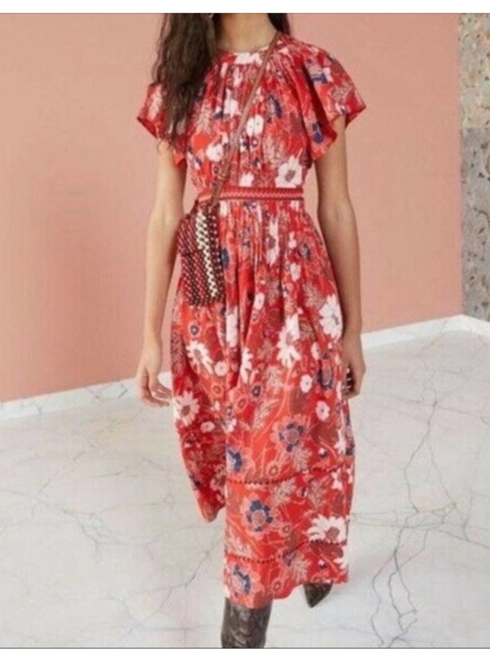 Ulla Johnson Lottie Floral Cotton Voile Midi Dress Red Size 4 - Picture 2 of 16
